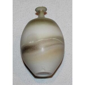 unusual vintage‎ signed Studio Art Pottery 4 3/4" vase earth tones narrow neck